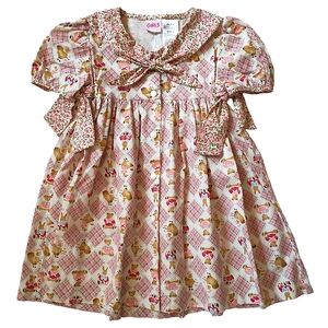 Vintage 90's Sailor Collar Puff Sleeve Floral Animal Dress Size 5